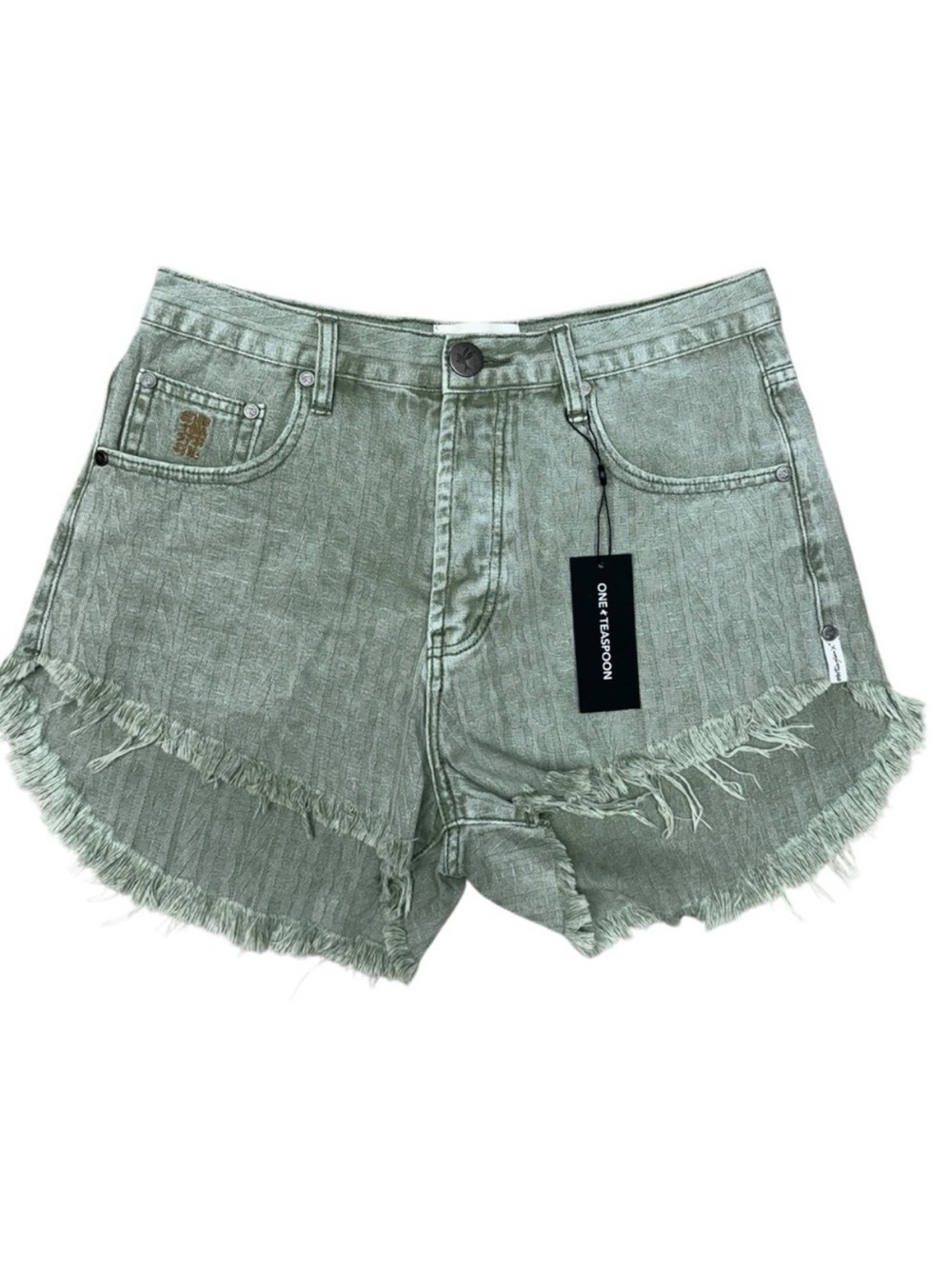 One Teaspoon Outlaws MidWaist MidLength Boyfriend Denim Shorts Khaki Size 30
